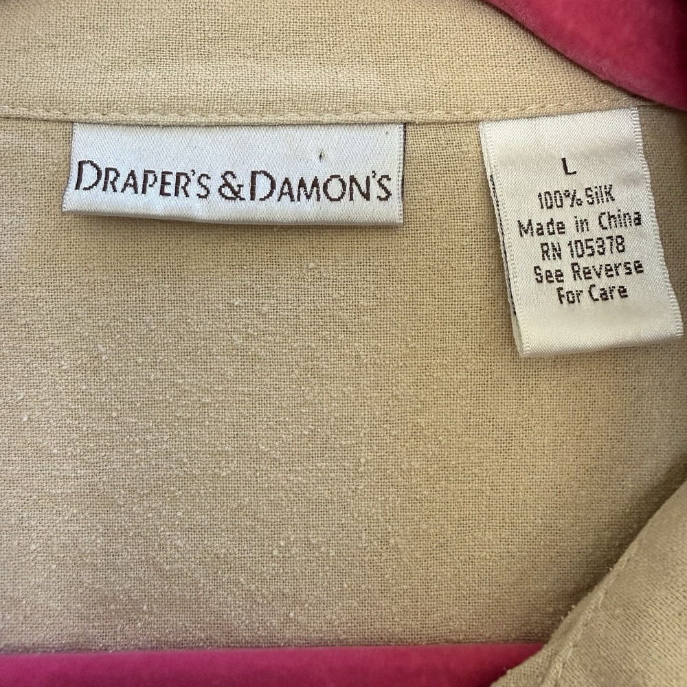 Draper's & Damon's 100% Silk Size L Beige Floral Embellished Top Blouse Women - Picture 3 of 10